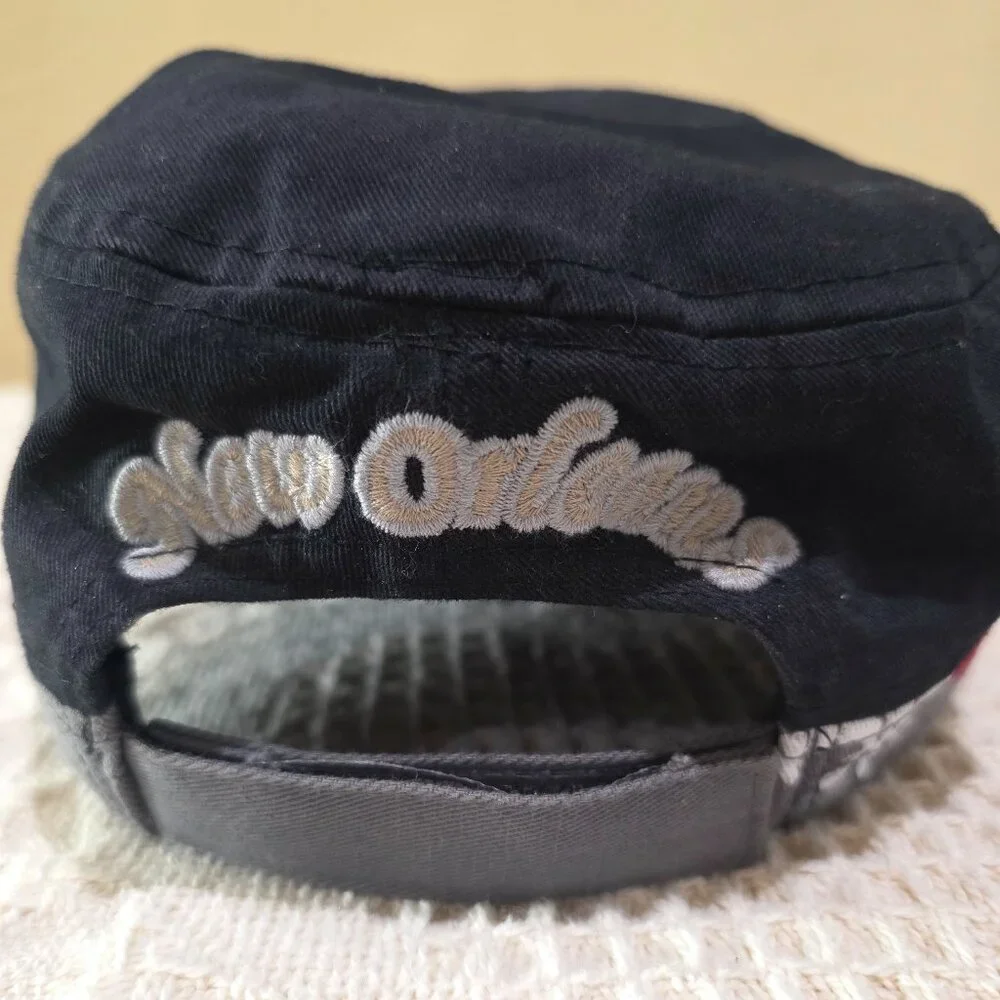 Womens Black New Orleans Rhinestone Flat Top Cute Baseball Ball Cap Hat